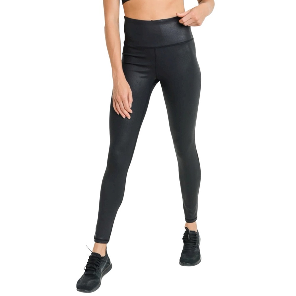 Mono B Foil High Waist Leggings APH6119 Moisture Wicking 4 Way Stretch Size L